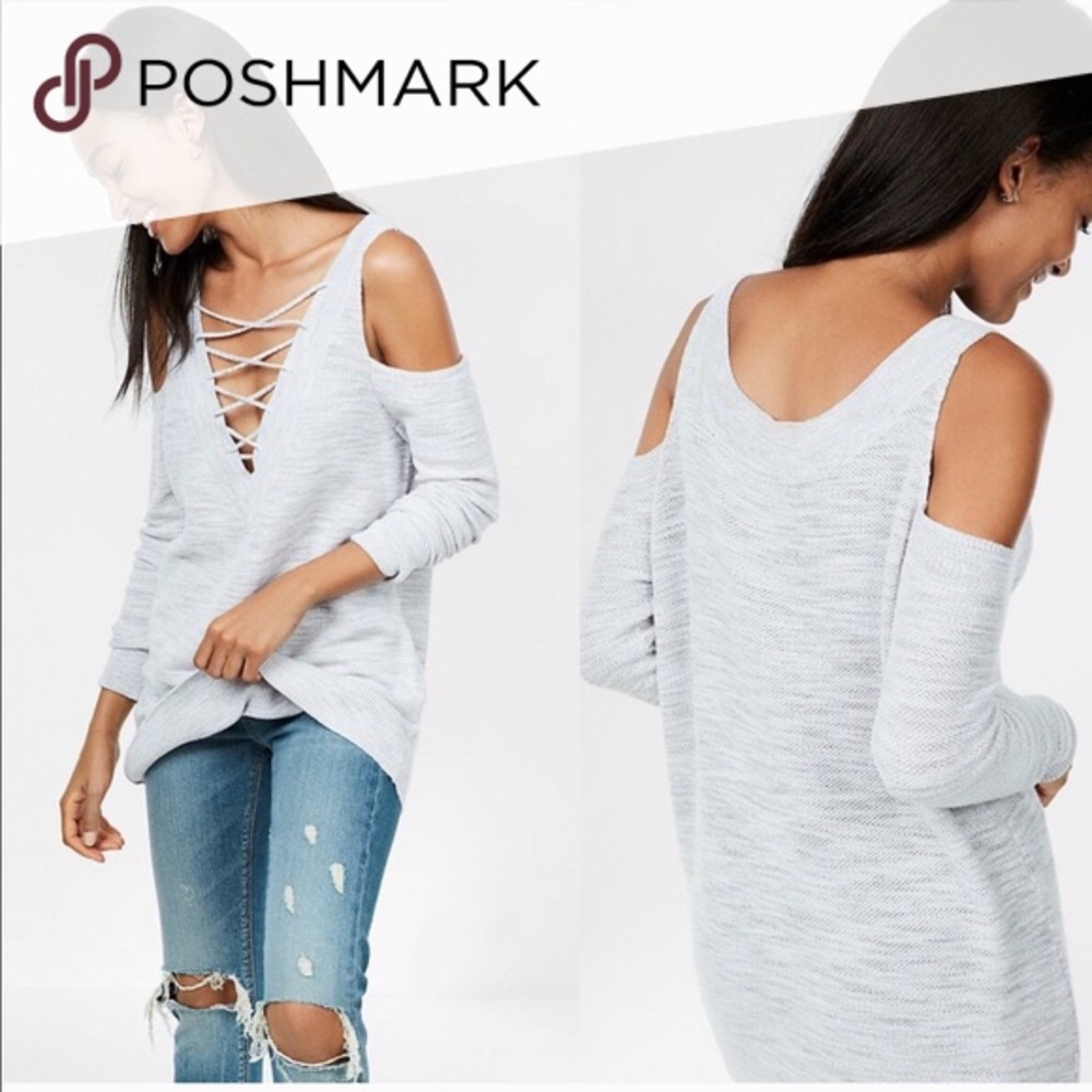 Express Two Way Lace Up Cold Shoulder Sweater